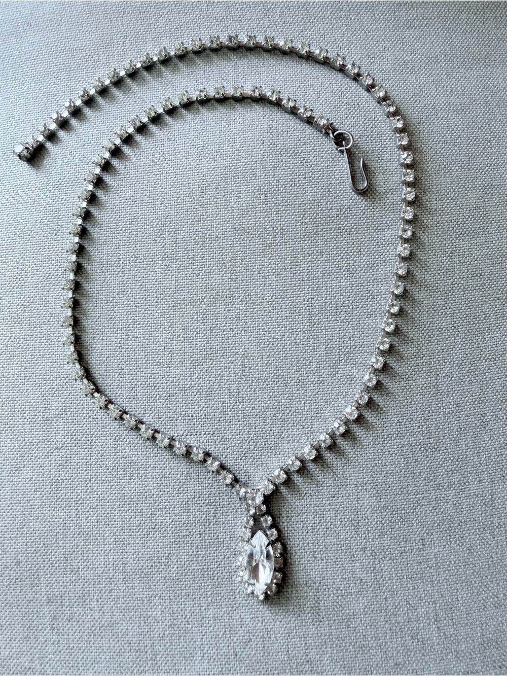 Classic Silver-Tone Clear Crystal Teardrop Necklace